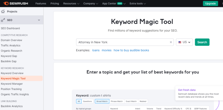 Keyword Magic Tool | SEMrush | Ray Legal Marketing